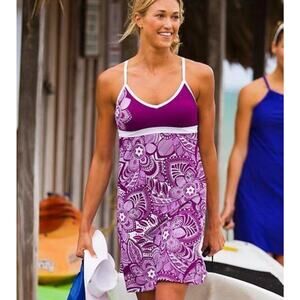 Athleta Shorebreak Athletic Swim Dress Purple Paisley Racerback Active Size XS